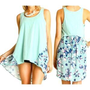 Umgee Top Size S Mint Green Fairy Floral Print Hi-low Relaxed Tunic Womens Shirt